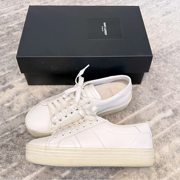 Saint Laurent YSL Court Classic Platform Leather Sneakers Off White